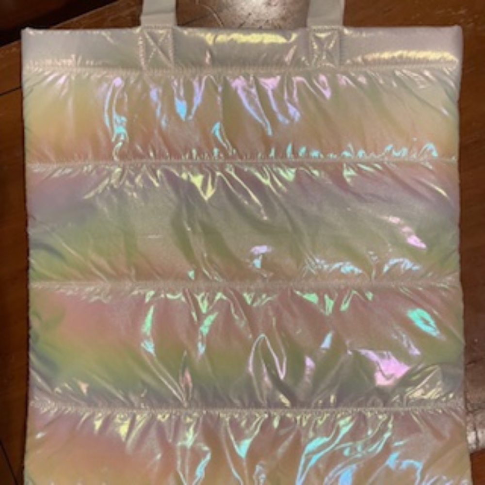 Bath & Body Works - White Iridescent Puffer Tote Bag Limited Edition, Christmas